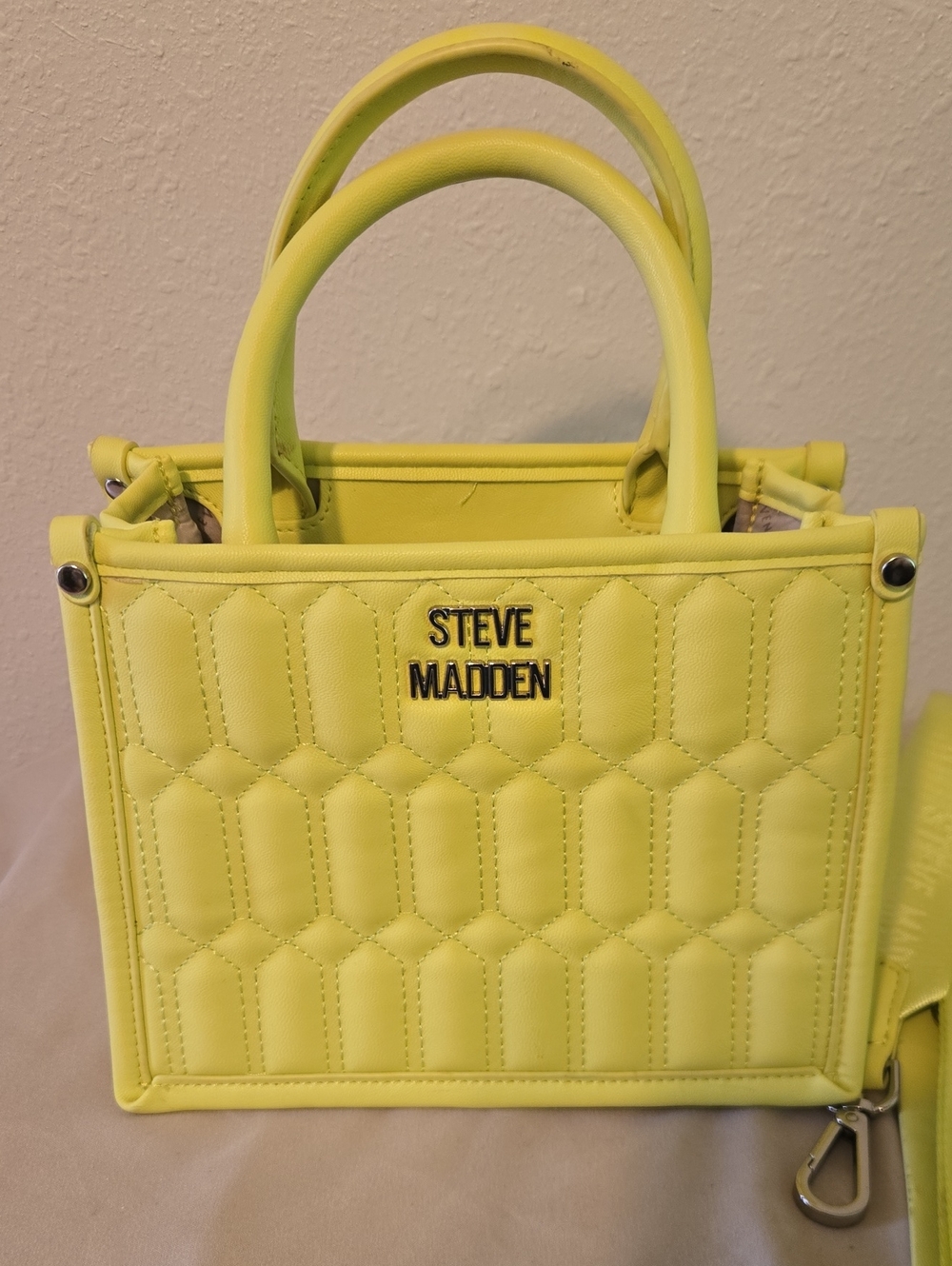 Steve Madden Neon Yellow Quilted Top-Handle Satchel